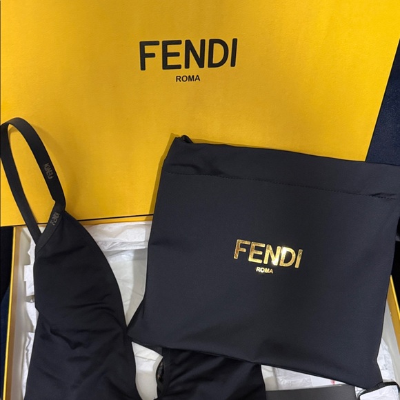 Fendi Other - Fendi Black reversible Swim Set with Gold Logo Pouch